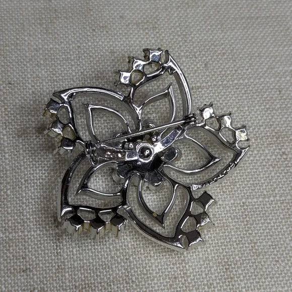 Vintage STAR Signed Blue Rhinestone Flower Brooch Pin Mid-Century - Picture 2 of 3